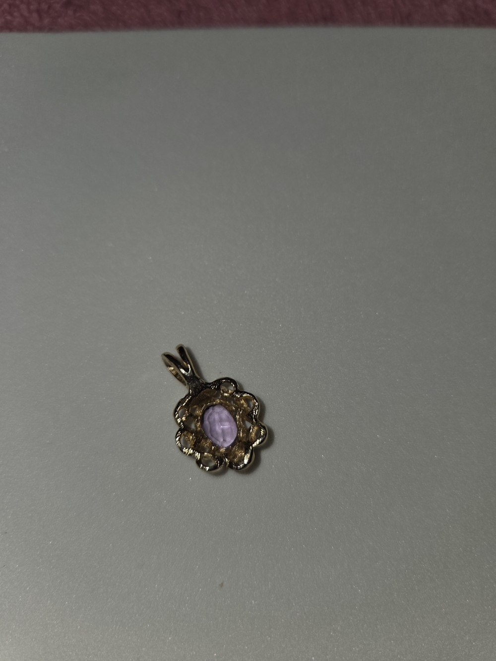 Gold Pendant Necklace with Purple Oval Gemstone - Picture 2 of 2